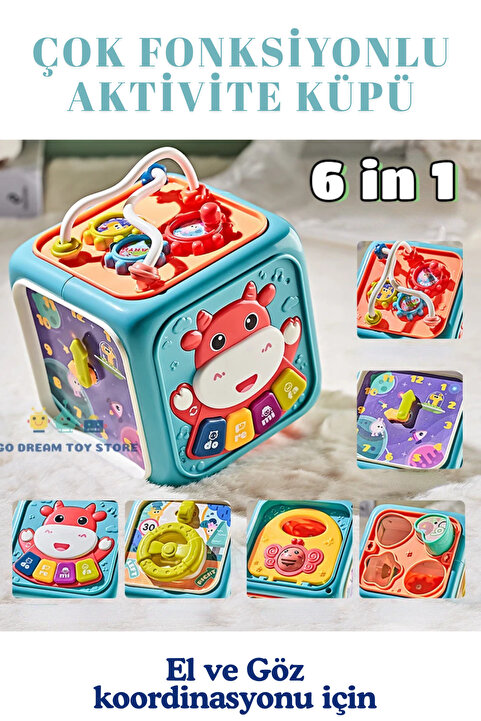 kosetoys Bebek Oyuncağı Aktivite küpü 6 farklı oyun ve montessori Mavi-Kırmızı