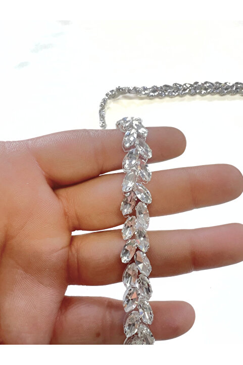 WeddingShopStone Işıltılı Kristal Taş Işlemeli Abiye 50cm Şerit - El Yapımı Özel Tasarım