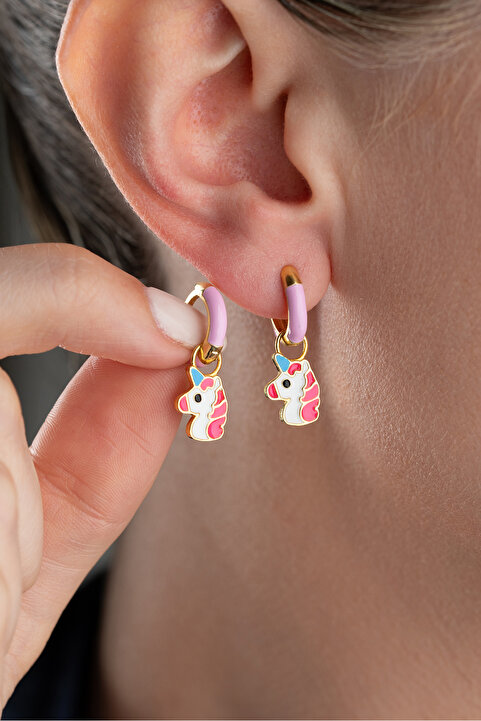 Silvano Jewelry 925 Ayar Gümüş Unicorn Çocuk Küpesi