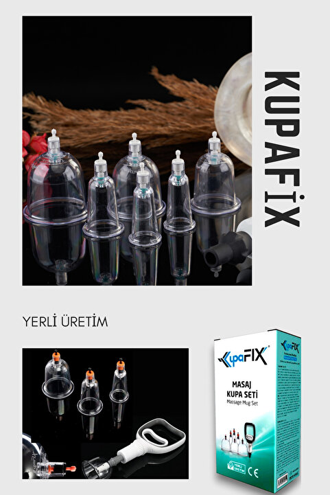 KUPAFİX 6 Lı Masaj Seti, Vakumlu Masaj Seti, Hacamat Seti, Selülüt Cihazı Hacamat Kupası,seti
