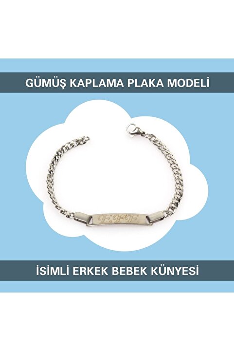 Sahi Aksesuar Gümüş Kaplama Nazar Boncuklu Isimli Erkek Bebek Künyesi Ibcb050