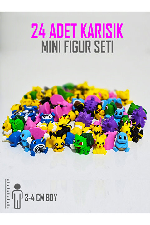 Suelo Butik 24 Adet Mini Pokemon Figür Oyuncak Paketi 3 CM Boy (Pikachu Garantili)