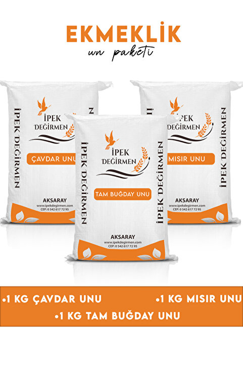 İpek Değirmen 3 KG Yöresel Ekmeklik Un Paketi Tam Buğday Mısır Çavdar Unu
