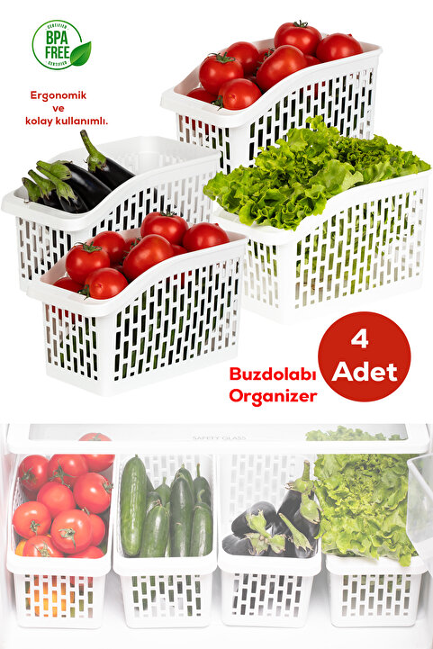Porsima Org-23 4lü Çok Amaçlı Plastik Dolap Içi Düzenleyici Saklama Kutusu Organizer Sepet - Beyaz