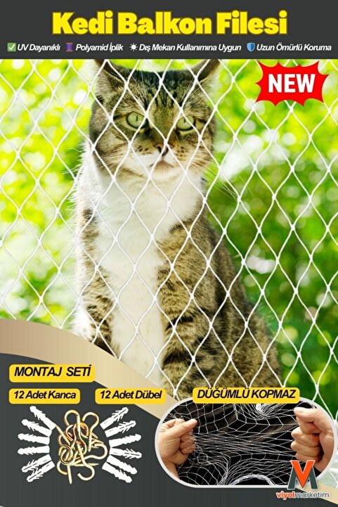 viyolmarketim Balkon Filesi Kedi Filesi 2,5x3 m Kuş Koruma Filesi – Kuş Ağı, Kuş Önleme Filesi