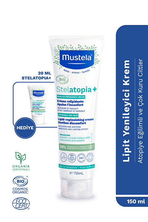 Mustela Organik Sertifikalı Stelatopia+ Atopik Cilt Nemlendirici Krem 150ml Seyahat Boy 20ml Hediyeli 170ml