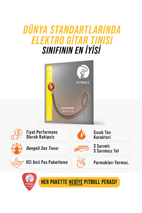 PİTBULL Pitbull Strings Silver Seri Elektro Gitar Takım Teli SEG 09-42 SL Süper Light Nikel Alaşım