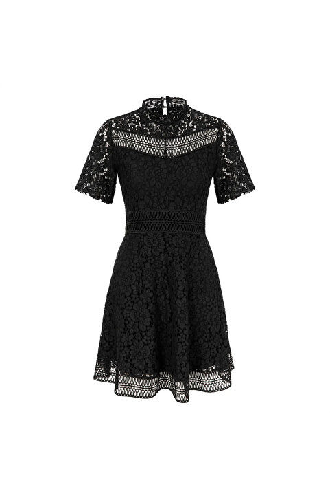 Eight Fashion Siyah Kısa Kollu Mini Dantel Elbise