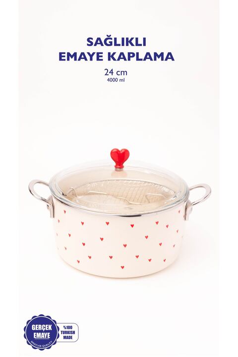 EMAYlab Cupid Emaye Kızartma Tenceresi/ Fritöz (Özel  Kapaklı)
