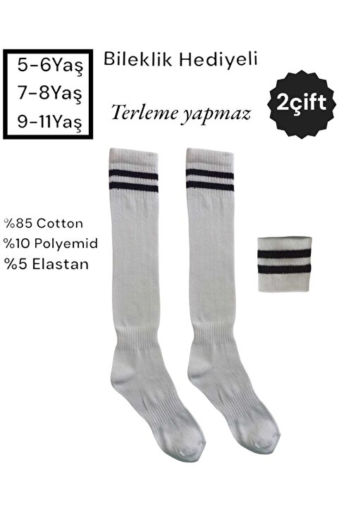 HAYEL 2 Çift Çok Renkli Çemberli Unisex Kız Erkek Çocuk Futbol Halı Saha Maç Çorabı Tozluk Spor Taraftar