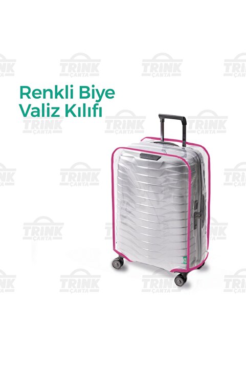 Genel Markalar Şeffaf Valiz Kılıfı Ve Bavul Koruyucu Kılıf Renkli Biye * PEMBE *
