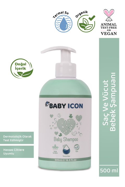Baby İcon %100 Doğal Organik Vegan Bebek Şampuanı Konak Önleyici 500 ML Termal Su Katkılı