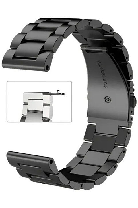 onlinekordon Fossil Saat Uyumlu 22mm Siyah Renk Paslanmaz Çelik Akıllı Pimli Saat Kordonu