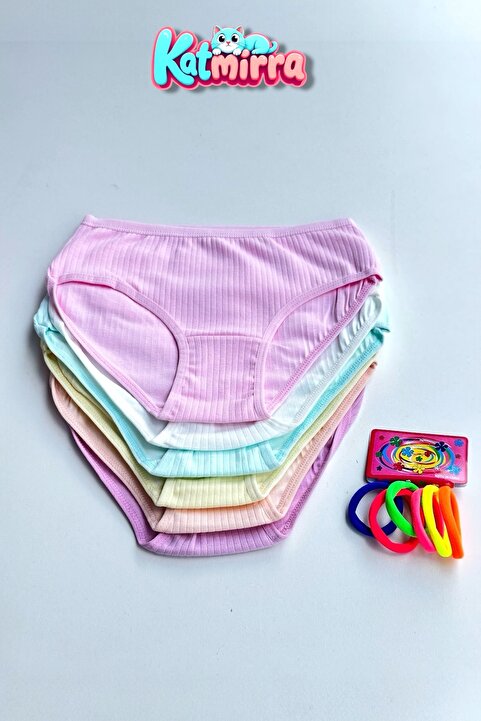 Katmirra 6'lı Pamuklu Düz Pastel Renkler Kız Çocuk Slip Külot