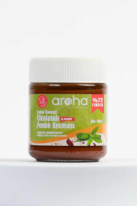 AROHA Çikolatalı Fındık Kreması %72 Fındık (STEVİA ILE TATLANDIRILMIŞTIR) Şeker Ilavesiz - 180 G