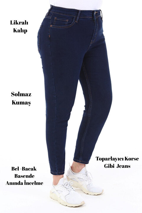 CEDY DENIM Slim Fit Jean Büyük Beden Yüksek Bel Dar Kesim Esnek Kot Pantolon C597-parlament-mavi