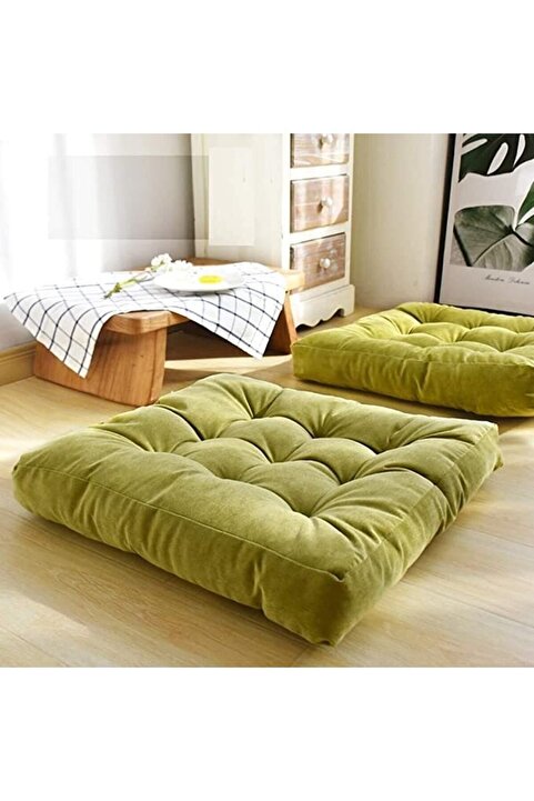 İstanbul kumaş Dekoratif Kadifemsi Kumaş Yer & Palet Minderi 60x60x10 (GÖRSELDEKİ ÜRÜN)-HAKİ YEŞİL
