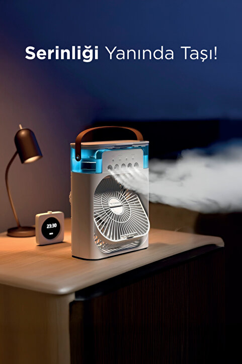 Teknoloji Gelsin Buzlu Vantilatör Mini Fan 5 Spreyli Su Püskürtmeli 600 ML Buhar Makinesi Nemlendirici Mini Klima Rgb
