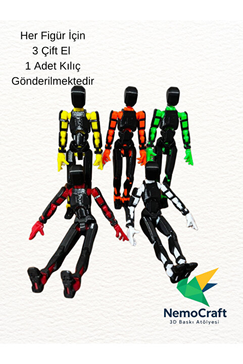 NemoCraft Dummy figür Oynar Eklemli Robot Figür Dumy Oyuncak - 5'li Set - 5 Adet Özel Renk Figür