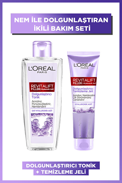 L'Oreal Paris Revitalift Filler Nem Ile Dolgunlaştıran 2li Cilt Bakım Seti - Temizleme Jeli 150 Ml & Tonik 200 Ml