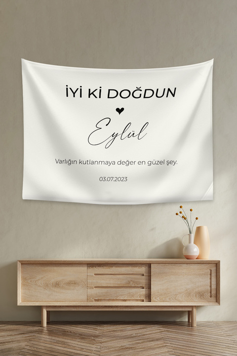 Vagonik Kişiye Özel Doğum Günü Happy Birthday Duvar Örtüsü Duvar Halısı Birinci Kalite Kumaş