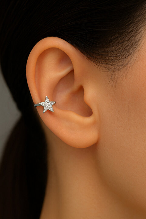 Sacce Scarves&Accessories Gümüş Rengi Yıldızlı Earcuff Sıkıştırmalı Kıkırdak Küpesi