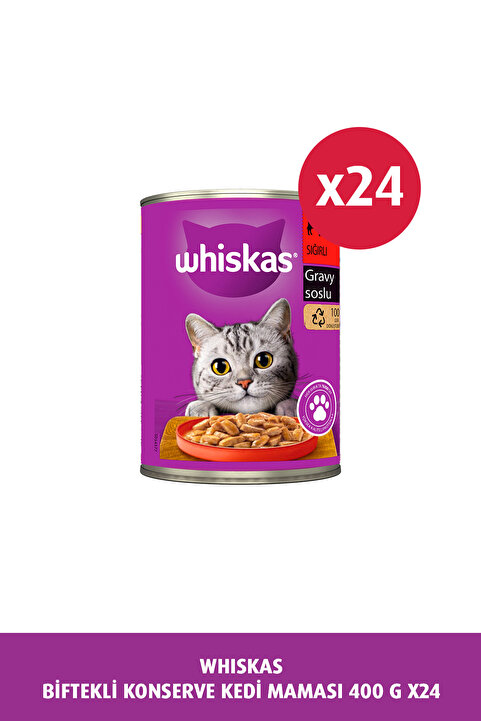 Whiskas Konserve Sığırlı Kedi Mama 24 X 400 gr