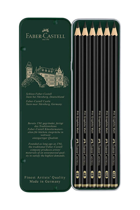 Faber Castell Pitt Matt Dereceli Kalem 6'lı Set, Su Bazlı,8 Dereceli (2B-4B-6B-8B-10B-12B)