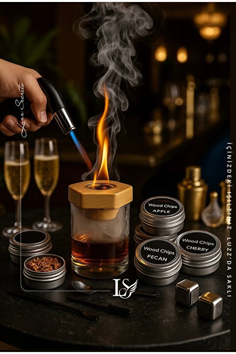 LUZZ SECRET'S Kokteyl & Viski Premium Tütsü Seti- Torch Çakmak & Paslanmaz Çelik Viski Taşı Hediyeli