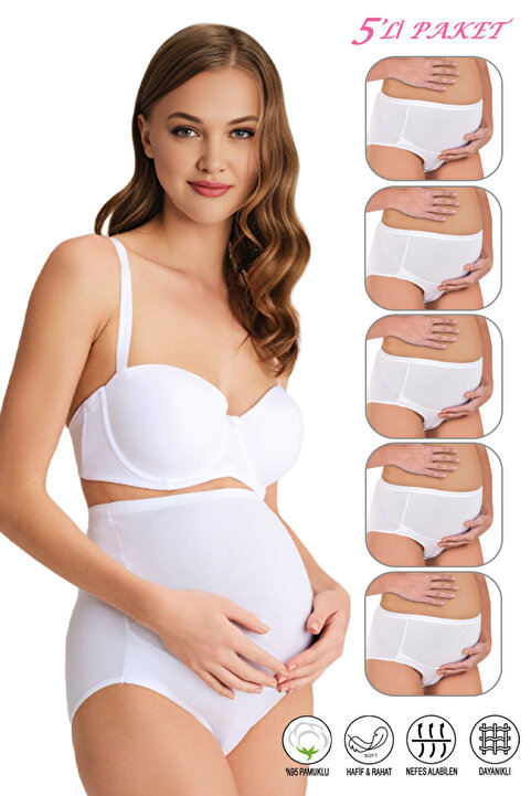 ÖZKAN underwear Özkan 23582 5'li Paket Kadın Pamuklu Likralı Süprem Hamile Lohusa Yüksek Bel Bato Külot