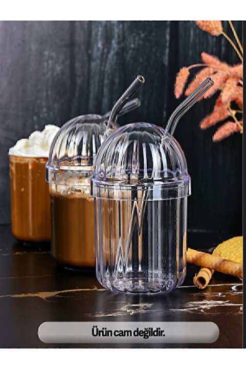 Genel Markalar 4 ADET CAM PİPETLİ KRİSTAL BARDAK 400ML SOĞUK KAHVE BARDAĞI LİMONATA BARDAĞI MEŞRUBAT BARDAĞI
