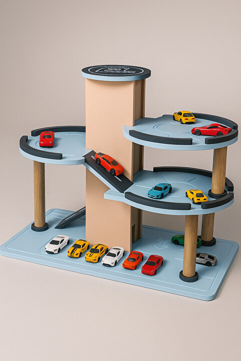 hedefixtoys Ahşap Katlı Otopark Oyuncağı – 3 Katlı Araç Park Garajı | Araba Dahil Değildir