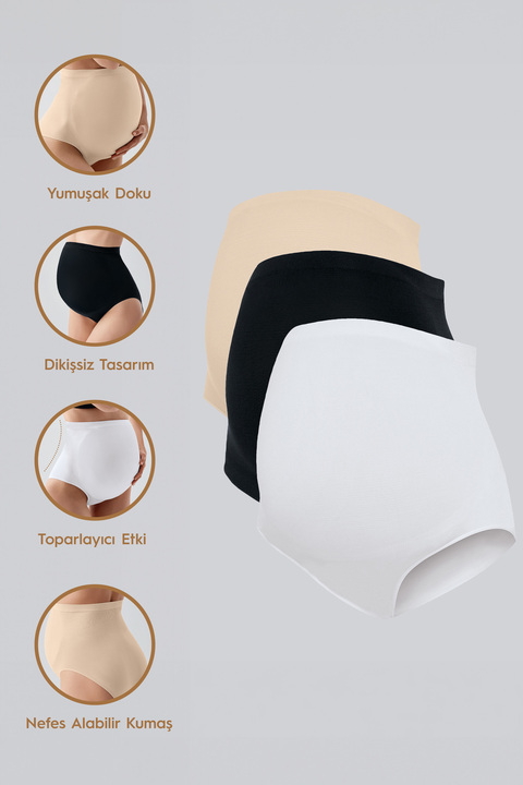 Artış Seamless (DİKİŞSİZ) Yumuşak Dokulu Esnek Hamile Külodu 3'lü Paket