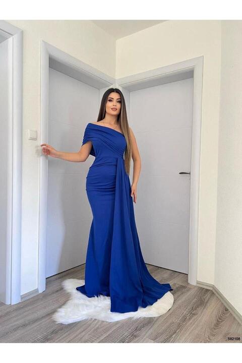 Modafeminen Esnek Kumaş Tek Omuz Yan Kuyruk Detaylı Balık Kesim Abiye Ve Mezuniyet Elbisesi Saks 582108