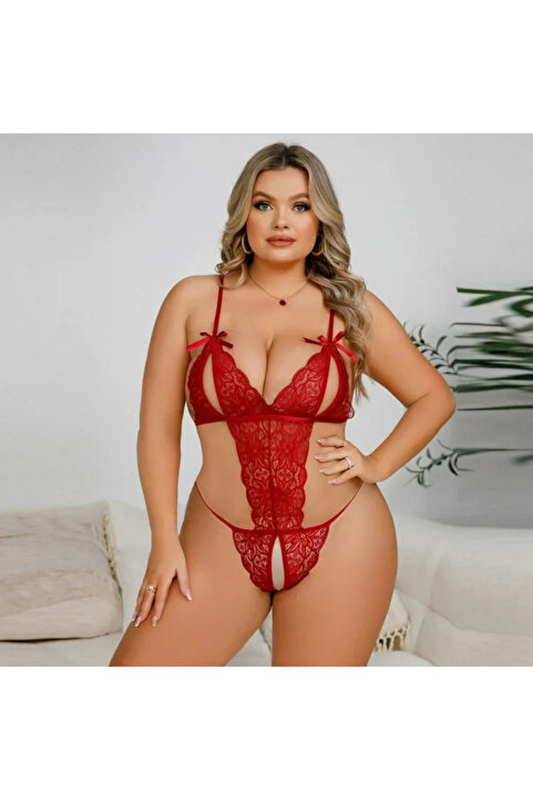 Bacio iç giyim Büyük Beden Ağı Açık Dantel Babydoll Gecelik