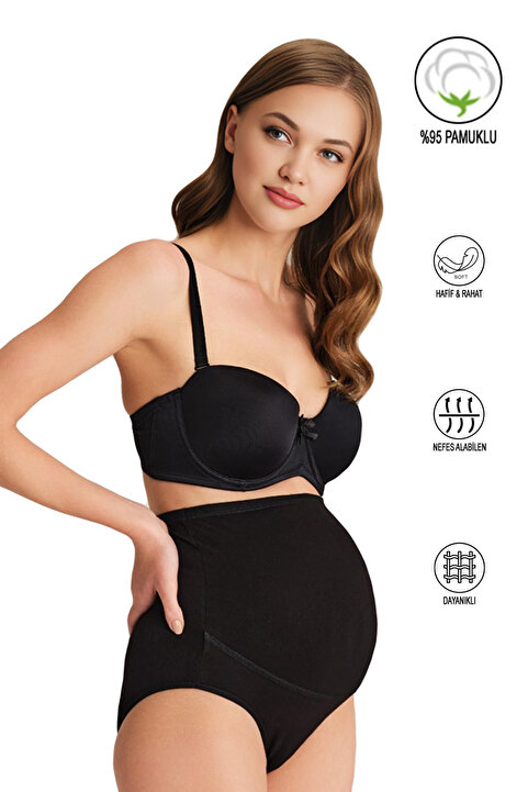 ÖZKAN underwear Özkan 23582 Kadın Pamuklu Likralı Yumuşak Esnek Süprem Hamile Lohusa Yüksek Bel Bato Külot