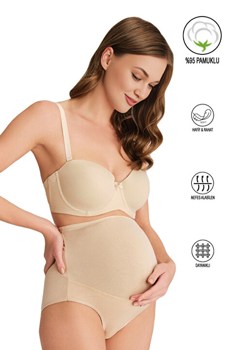 ÖZKAN underwear Özkan 23582 Kadın Pamuklu Likralı Yumuşak Esnek Süprem Hamile Lohusa Yüksek Bel Bato Külot