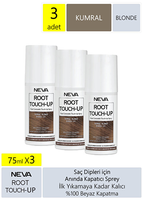 Root Touch-Up Neva Root Touch Up Kapatıcı Sprey 75 Ml Kumral 3 Adet