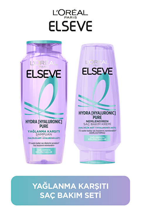 Elseve Hydra Pure Salisilik Asit içeren Yağlanma Karşıtı Nemlendirici Şampuan + Saç Kremi Seti