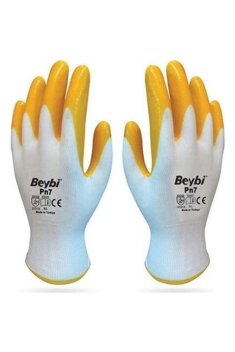 BEYBİ Işçi Eldiveni Nitril Pn7 Beyaz Sarı Çift 10 Numara 5 Çift 0017