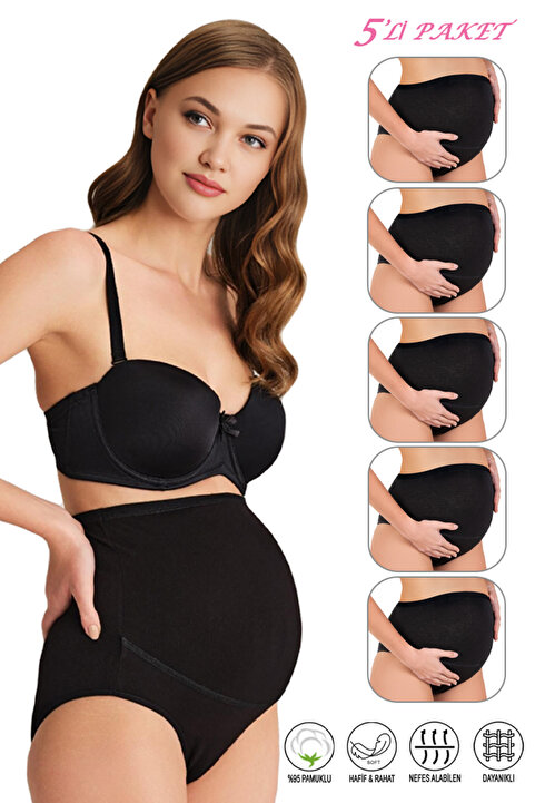 ÖZKAN underwear Özkan 23582 5'li Paket Kadın Pamuklu Likralı Süprem Hamile Lohusa Yüksek Bel Bato Külot