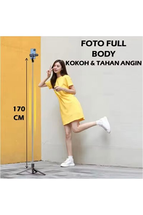 Twinix Siyah Kablosuz Kumandalı Telefon Selfie Çubuğu Monopod Ayaklı Tripod Bluetooth 170 cm