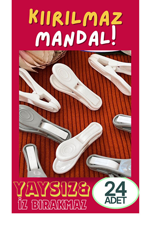 NOY 24 Adet Kırılmaz Mandal Yaysız Mandal Slikon Mandal İz Yapmaz Mandal
