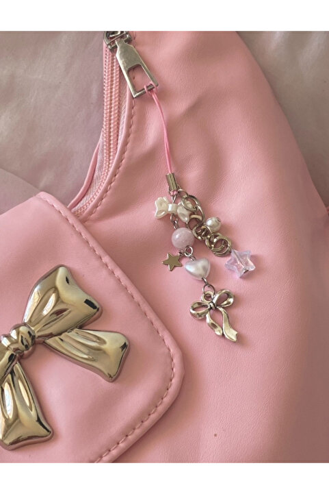 bettymettys Cute Ribbon Pembe Fiyonklu Çanta Charmı Telefon Charmı Telefon İpi