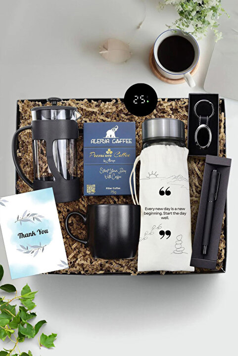 Trendmiya Kalem & Dereceli Cam Matara & Kupa & French Press & Premium Filtre Kahve & Anahtarlık Hediye Seti