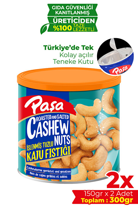 Paşa Kuruyemiş İşlenmiş Kaju Fıstığı Teneke Kutu 150 gr X 2 Adet (300 GR)