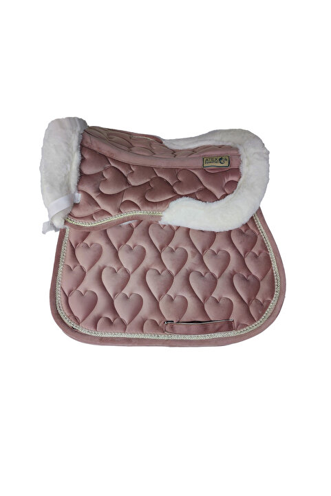 ATEX BİNİCİLİK Eyer Altı ve Peluş Set, Pembe İpek Kadife Eyer Altı Peluş Set, Sheetland Atlar için, Kalp Desenli