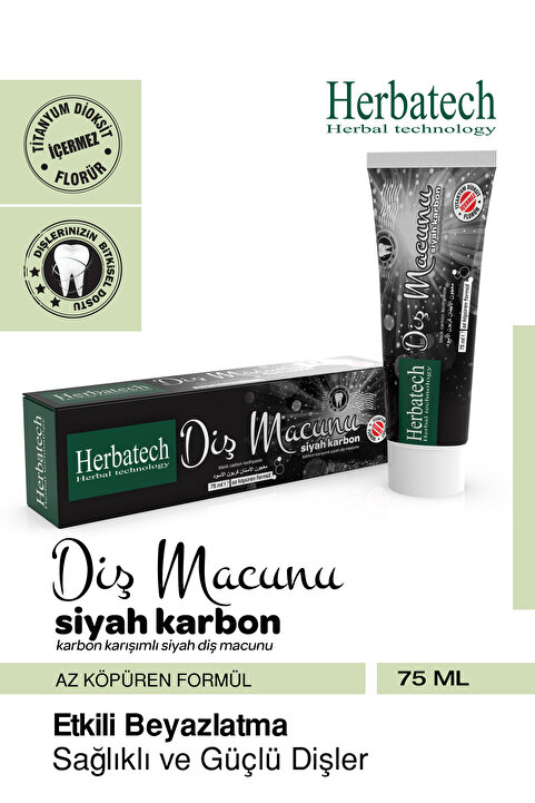 Herbatech Aktif Karbonlu Siyah Diş Macunu - Doğal Beyazlatıcı Ve Leke Karşıtı 75 ml
