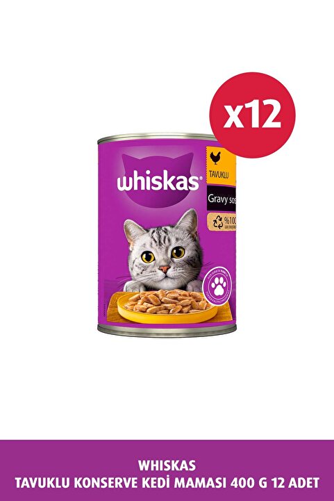 Whiskas Tavuklu Yetişkin Konserve Kedi Maması 400 Gr X 12 ADET
