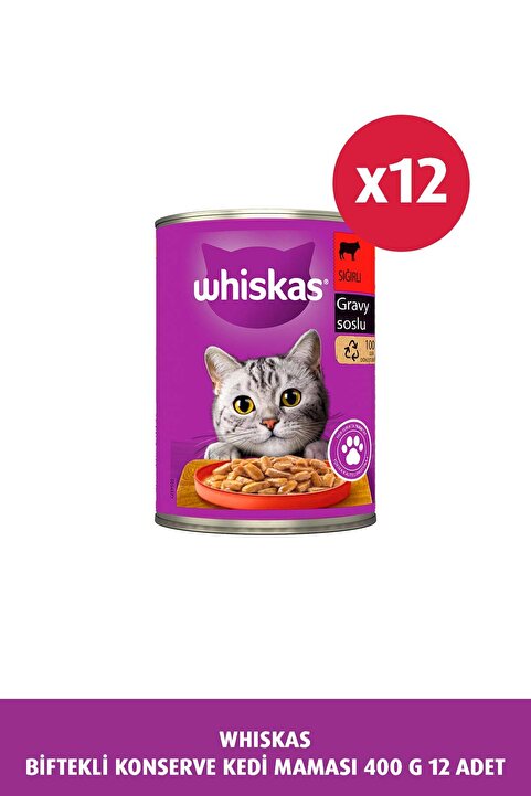 Whiskas Sığır Etli,Biftekli Konserve Kedi Maması 400 Gr X 12 ADET